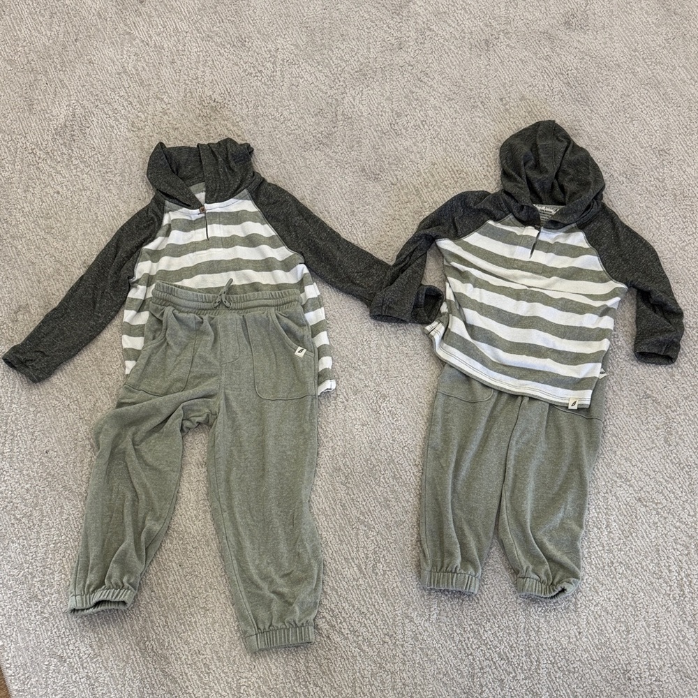 Dark and light green Striped Kids Bottoms Set